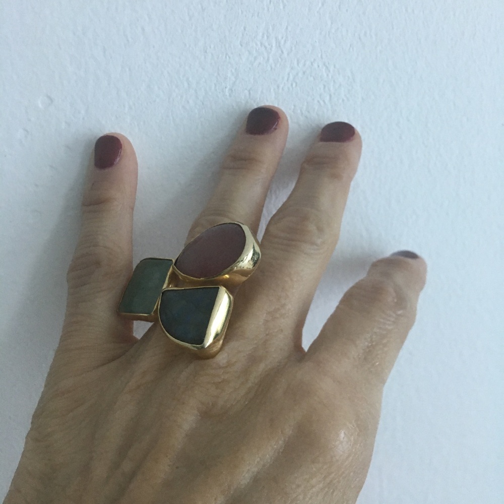 Gold Pl Ring With Agate.Ring Size Adjustable. Nwot - image 7